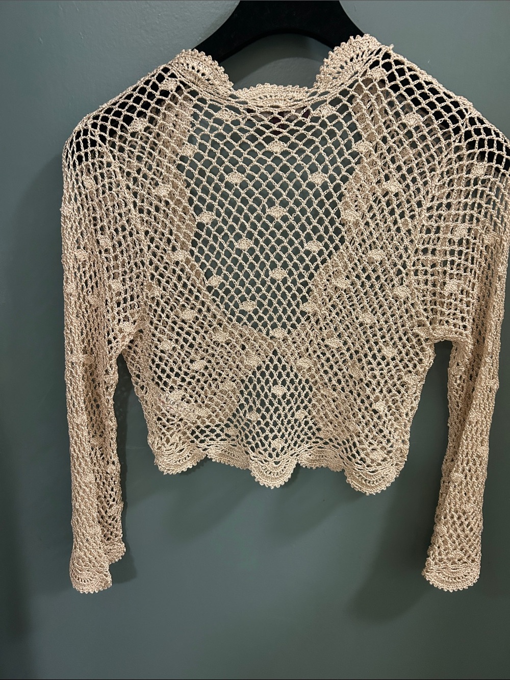 DEBUT gold crochet openwork shrug cardigan Size Small NEW NO TAG - Picture 7 of 16